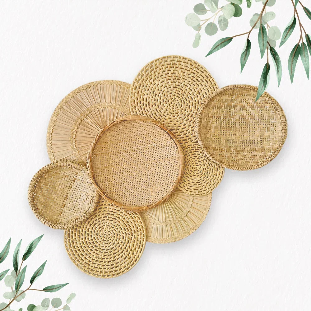 Decoração Parede Boho Composição Cestos de Palha