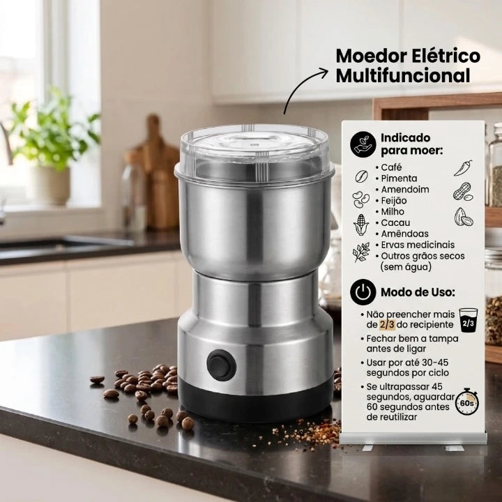 Moedor Triturador de Café Elétrico Multifuncional em Aço Inox 150W