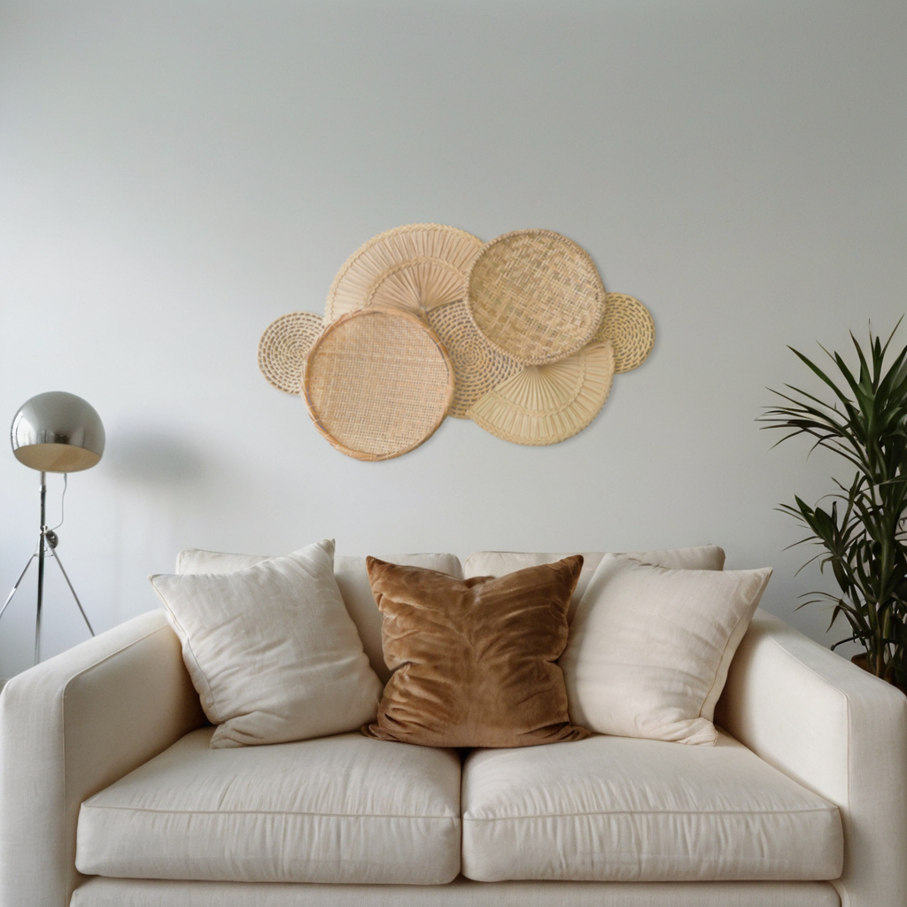 Decoração Parede Boho Composição Cestos de Palha