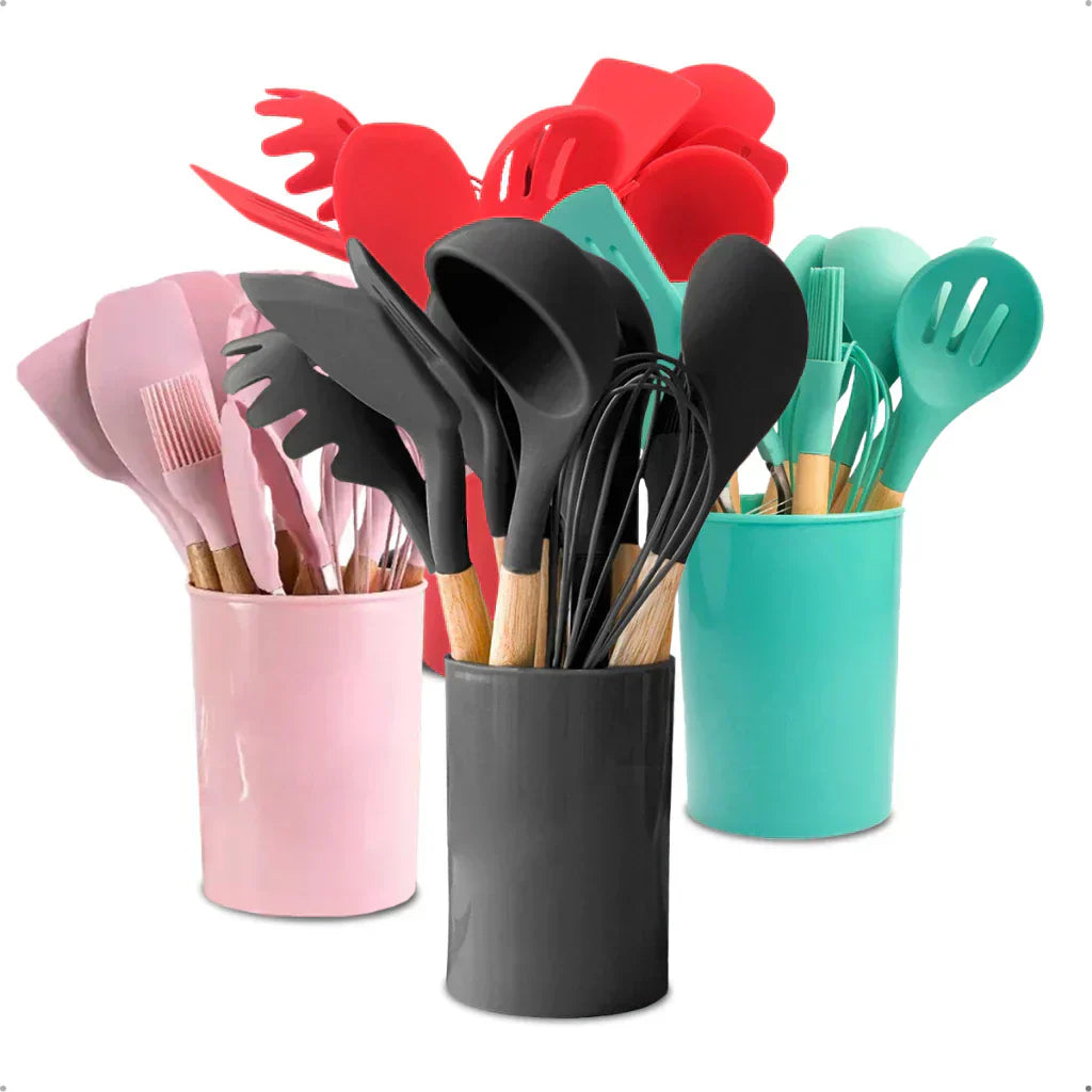 Kit 12 Peças de Utensílios de Cozinha em Silicone
