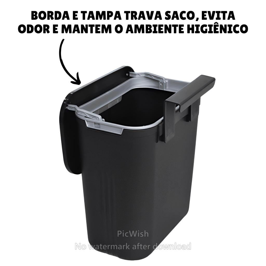 Lixeira Cesto de Lixo 09 Litros Automática Suspensa Rose Preta Banheiro Cozinha Escritório Quarto