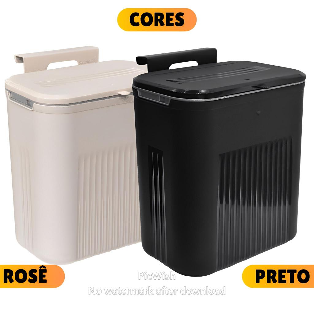 Lixeira Cesto de Lixo 09 Litros Automática Suspensa Rose Preta Banheiro Cozinha Escritório Quarto