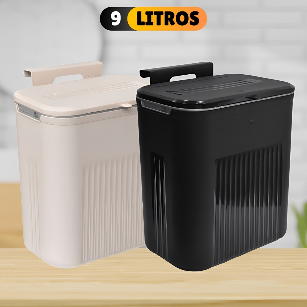 Lixeira Cesto de Lixo 09 Litros Automática Suspensa Rose Preta Banheiro Cozinha Escritório Quarto