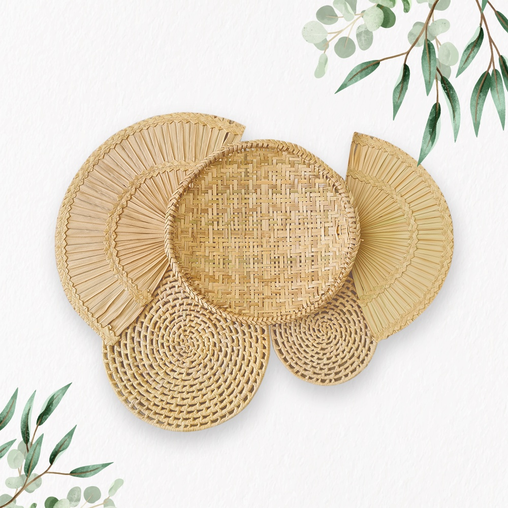 Decoração Parede Boho Composição Cestos de Palha