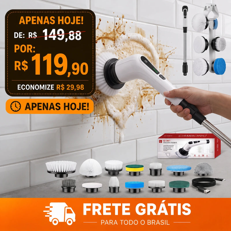 Escova Elétrica de Limpeza 12 em 1 Sem Fio