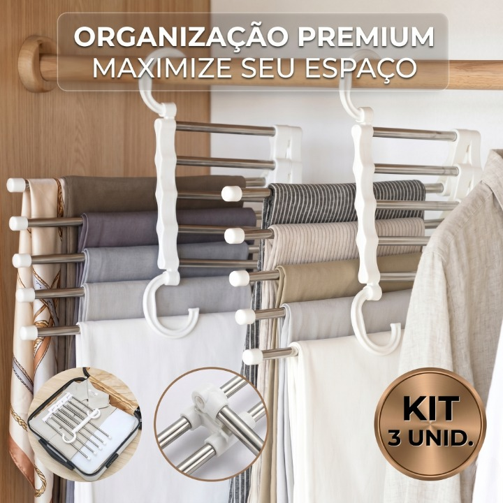 Kit 3 Cabides Para Calças Roupas Multiuso