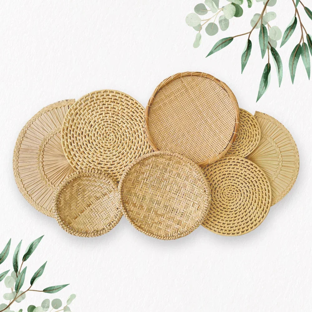 Decoração Parede Boho Composição Cestos de Palha