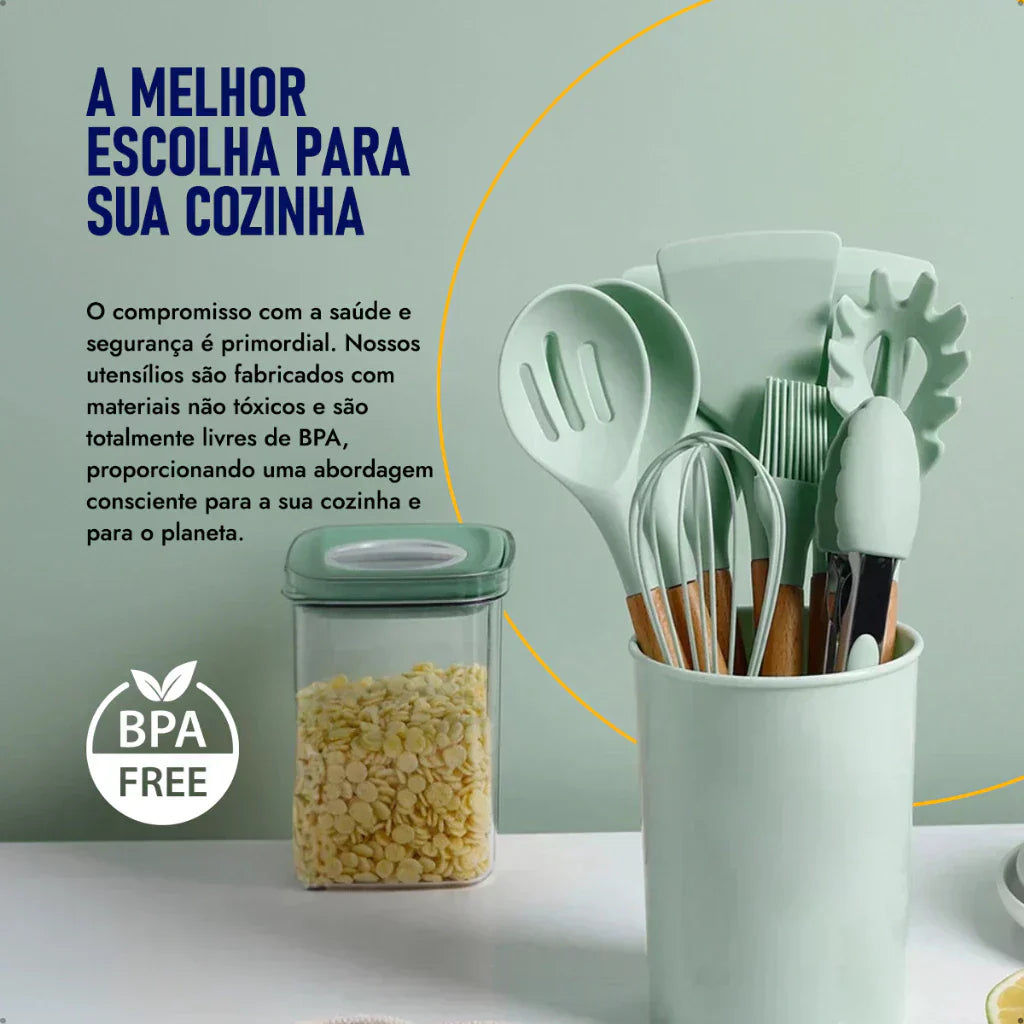 Kit 12 Peças de Utensílios de Cozinha em Silicone