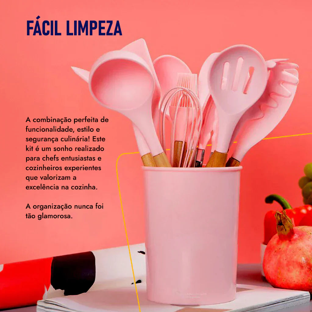 Kit 12 Peças de Utensílios de Cozinha em Silicone