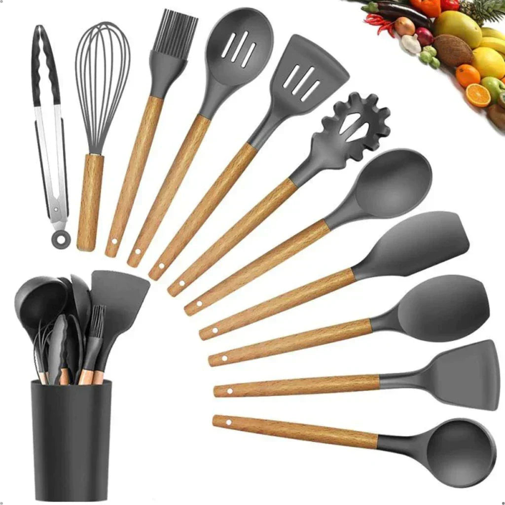 Kit 12 Peças de Utensílios de Cozinha em Silicone