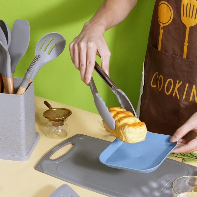 Kit 19 Peças Jogo de Utensílios Para Cozinha em Silicone Com Cabo de Madeira Completo
