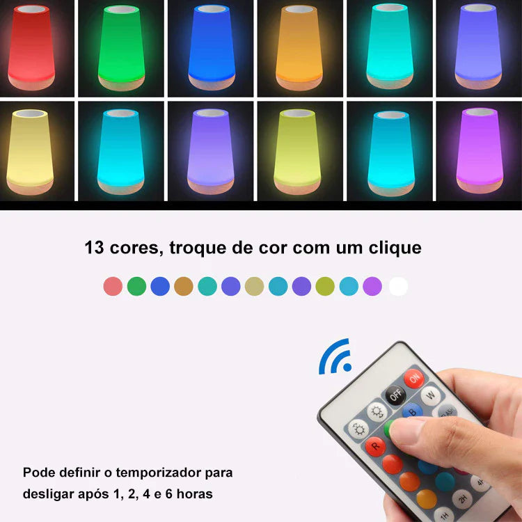 Luminária de Mesa 13 cores Sem Fio Recarregável