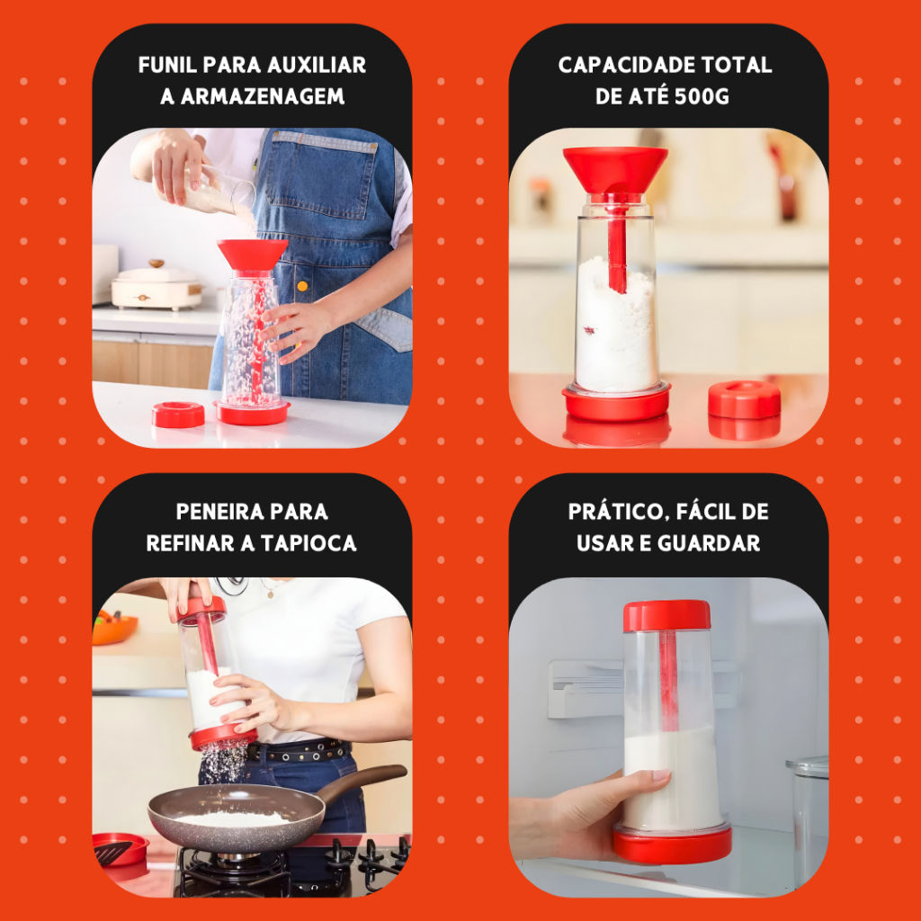 Tapioqueira Prática 2 em 1 Peneira + Armazenador de Tapioca Sem Sujeira na Cozinha - SHEFA