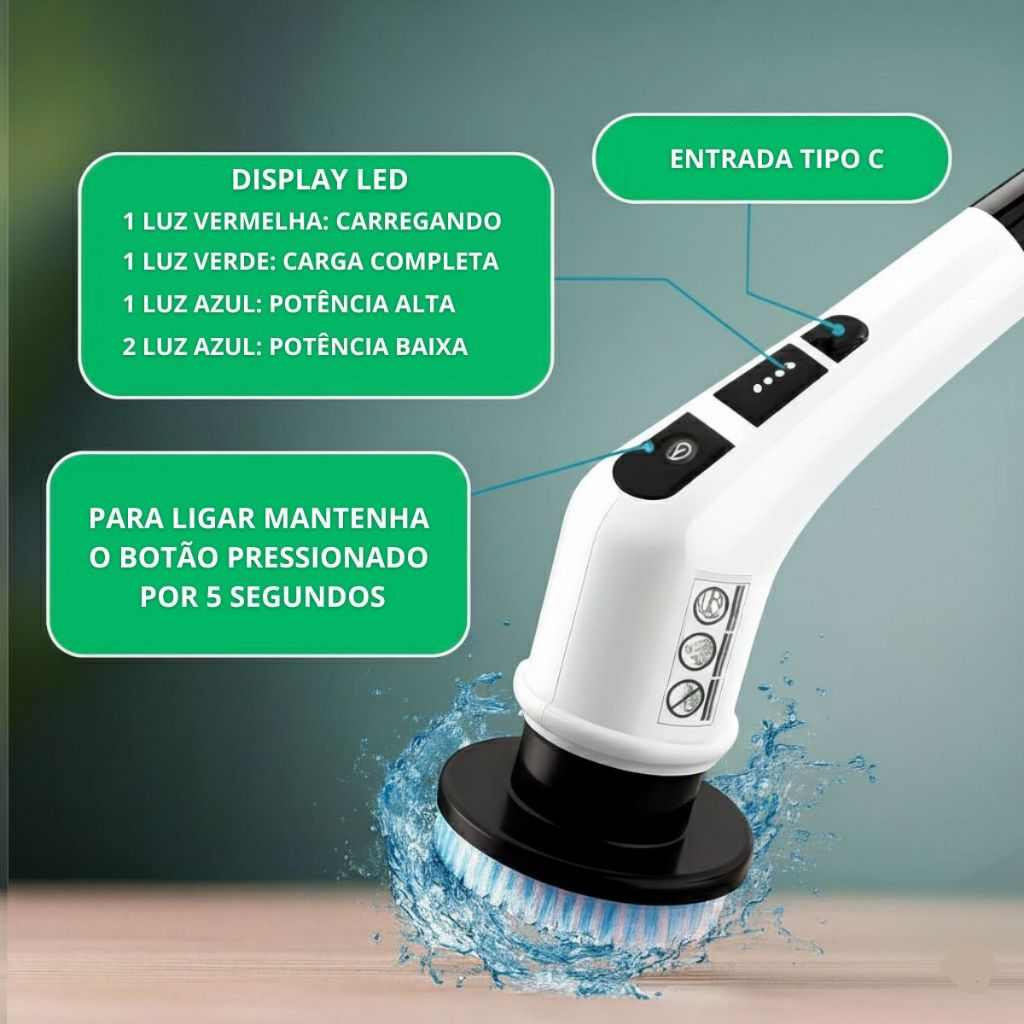 Escova Elétrica Limpeza Kit 12 em 1 Sem Fio Giratória Portátil