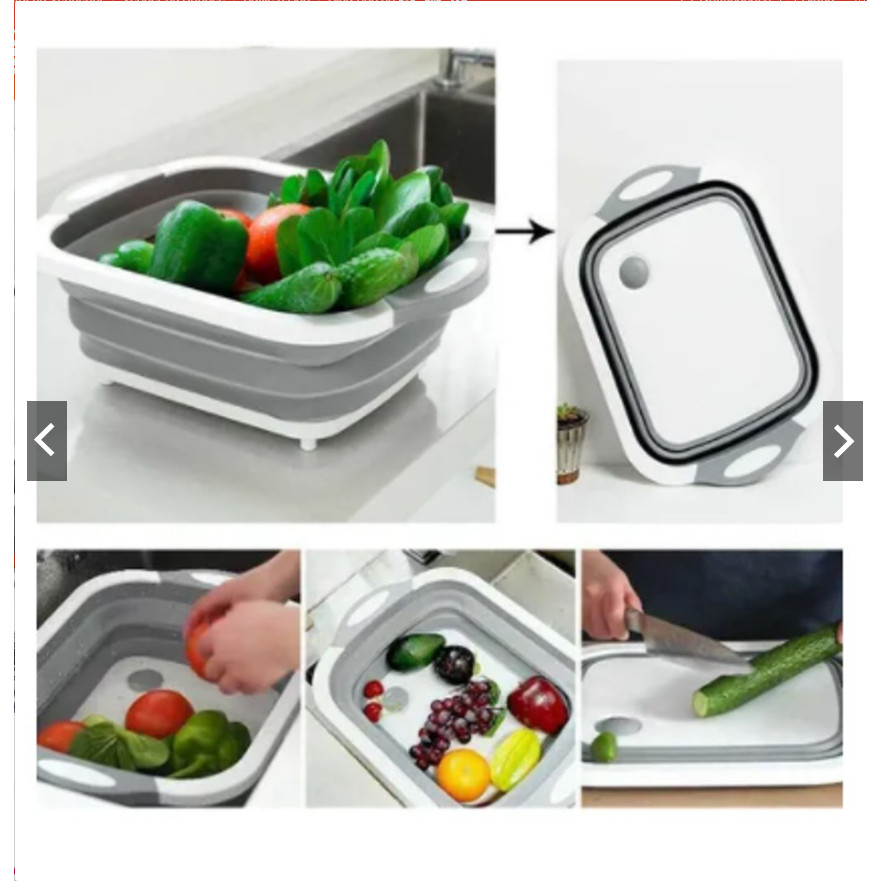 Tábua com Bacia Retrátil Silicone Escorredor Cozinha Multifuncional Tábua de Corte 3 em 1