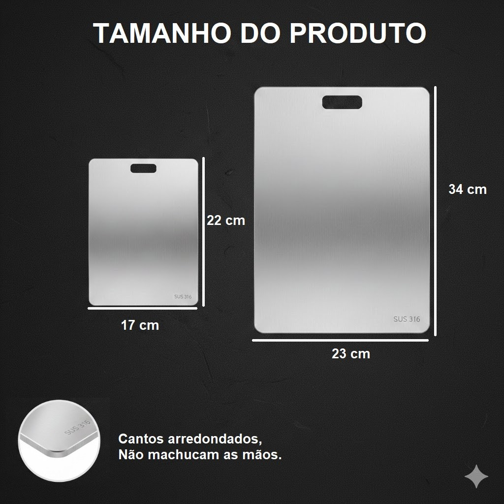 Tábua de Corte Aço Inoxidável 304 Higiénica Resistente Não Enferruja